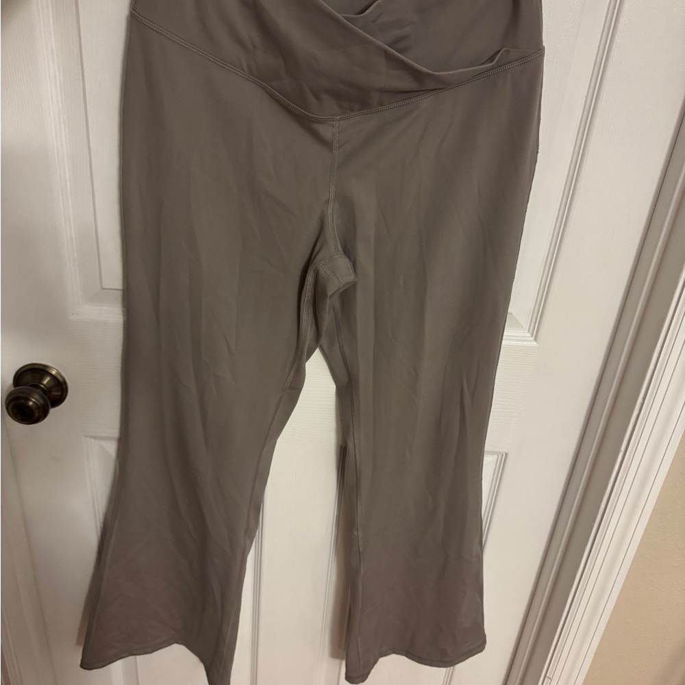 Tan Boot Cut Flare Pants with Wide Waistband